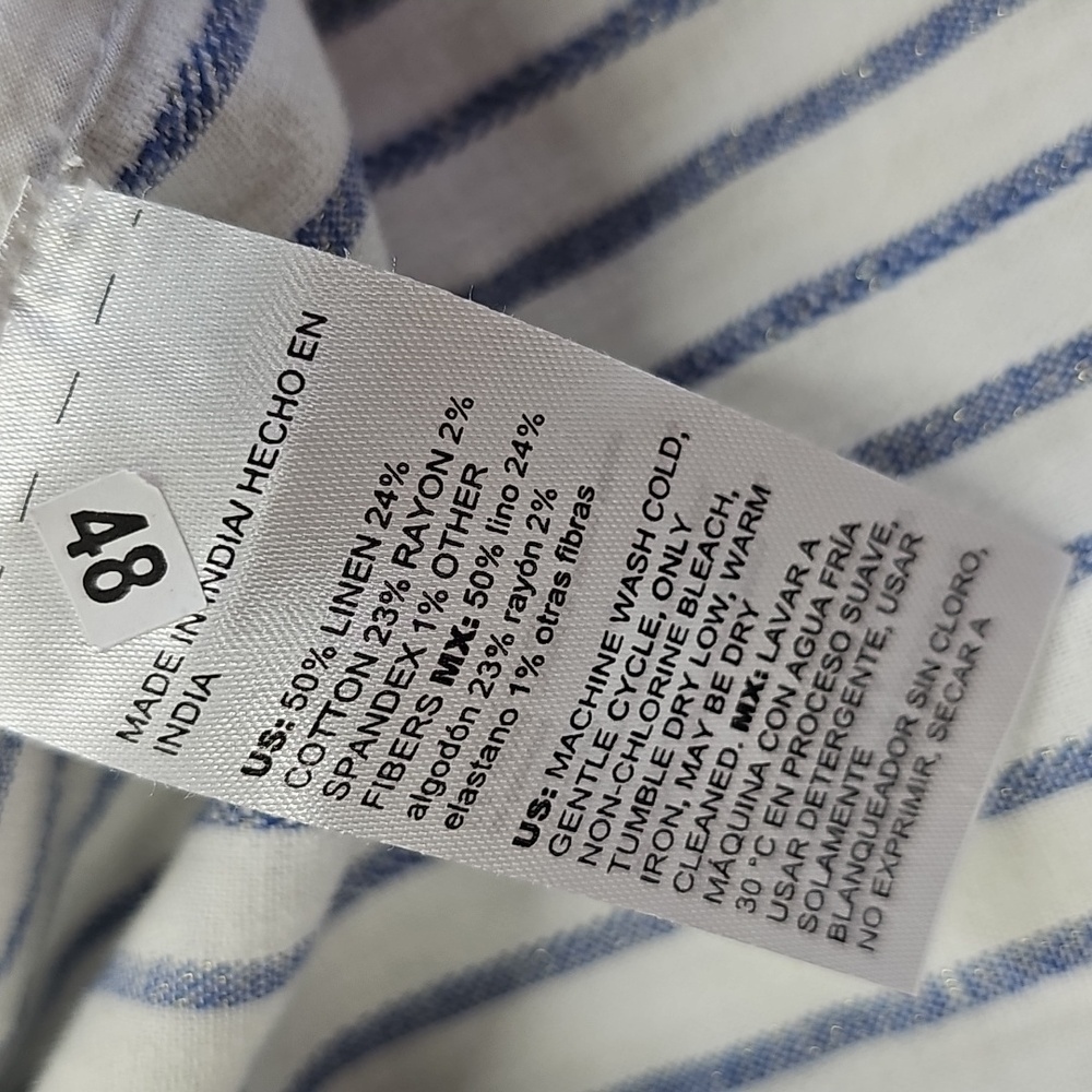 Chico's Linen Blend Striped Blazer, White Navy, Size 1 Or Medium - Picture 8 of 11